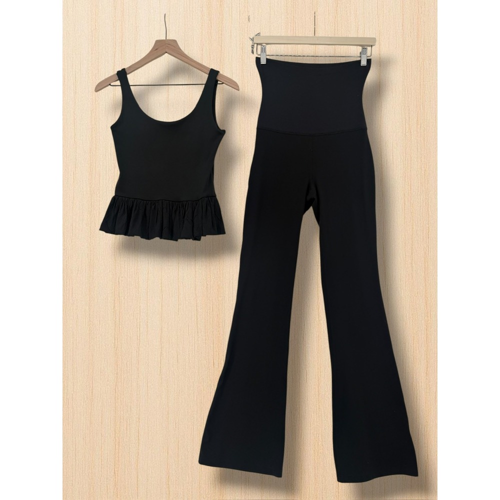 Lululemon Peplum Tank & High Rise Flare Legging Activewear Set Black Size 4